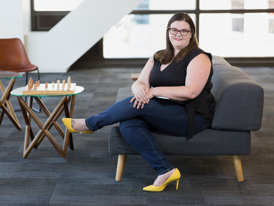 portrait of Val with yellow shoes