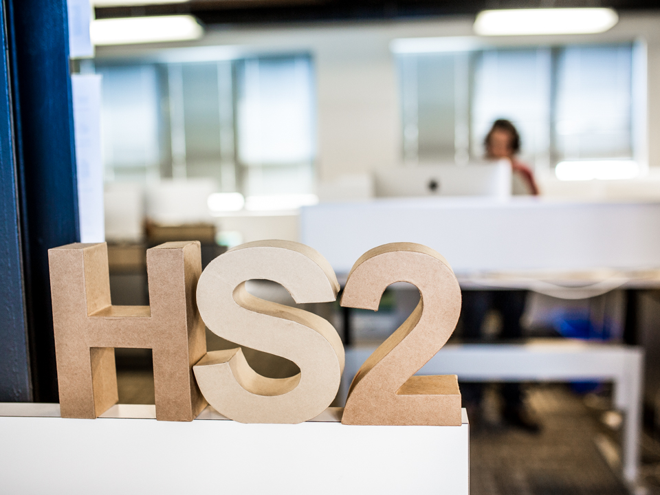 HS2 block lettering in the Chicago office