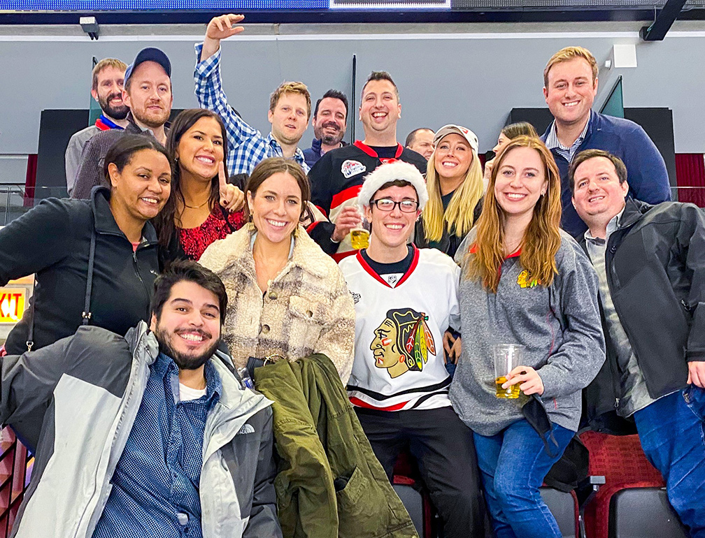 AvePoint team members at a Chicago Blackhawks game
