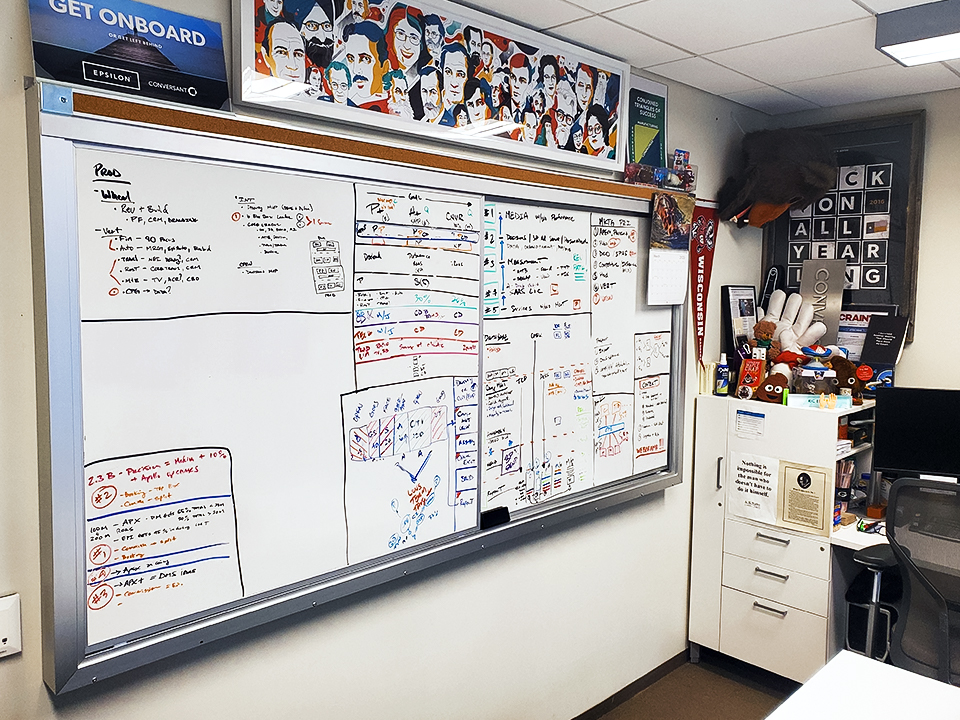 A photo of a whiteboard in Epsilon's office