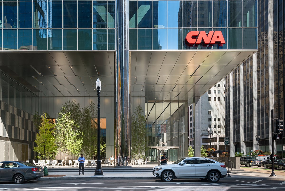 CNA logo on the outside of the office building