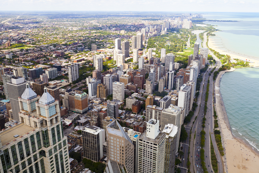 chicago tech buildings aerial overview