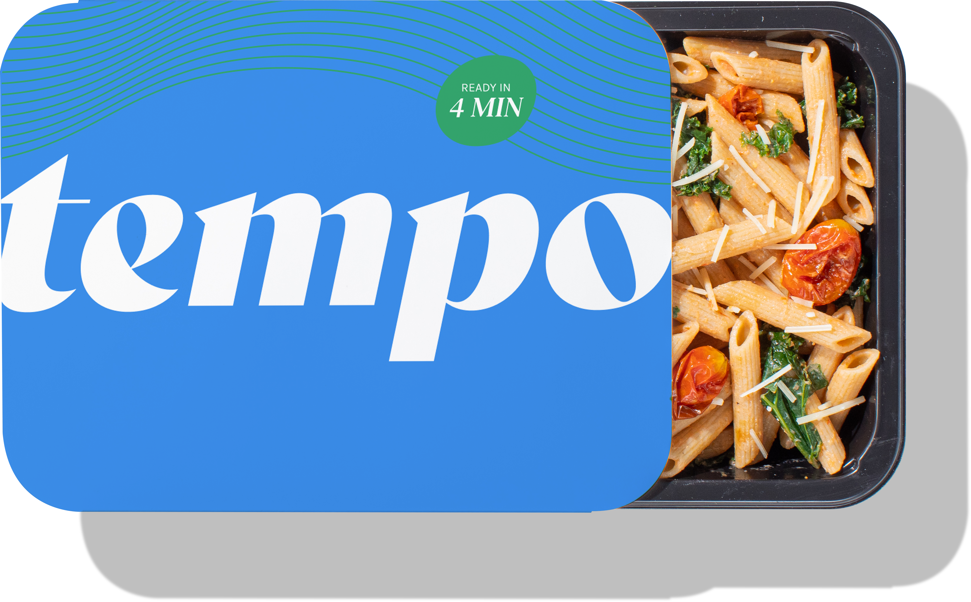 A Tempo Creamy Tomato Penne meal on a white background, branded cover half off