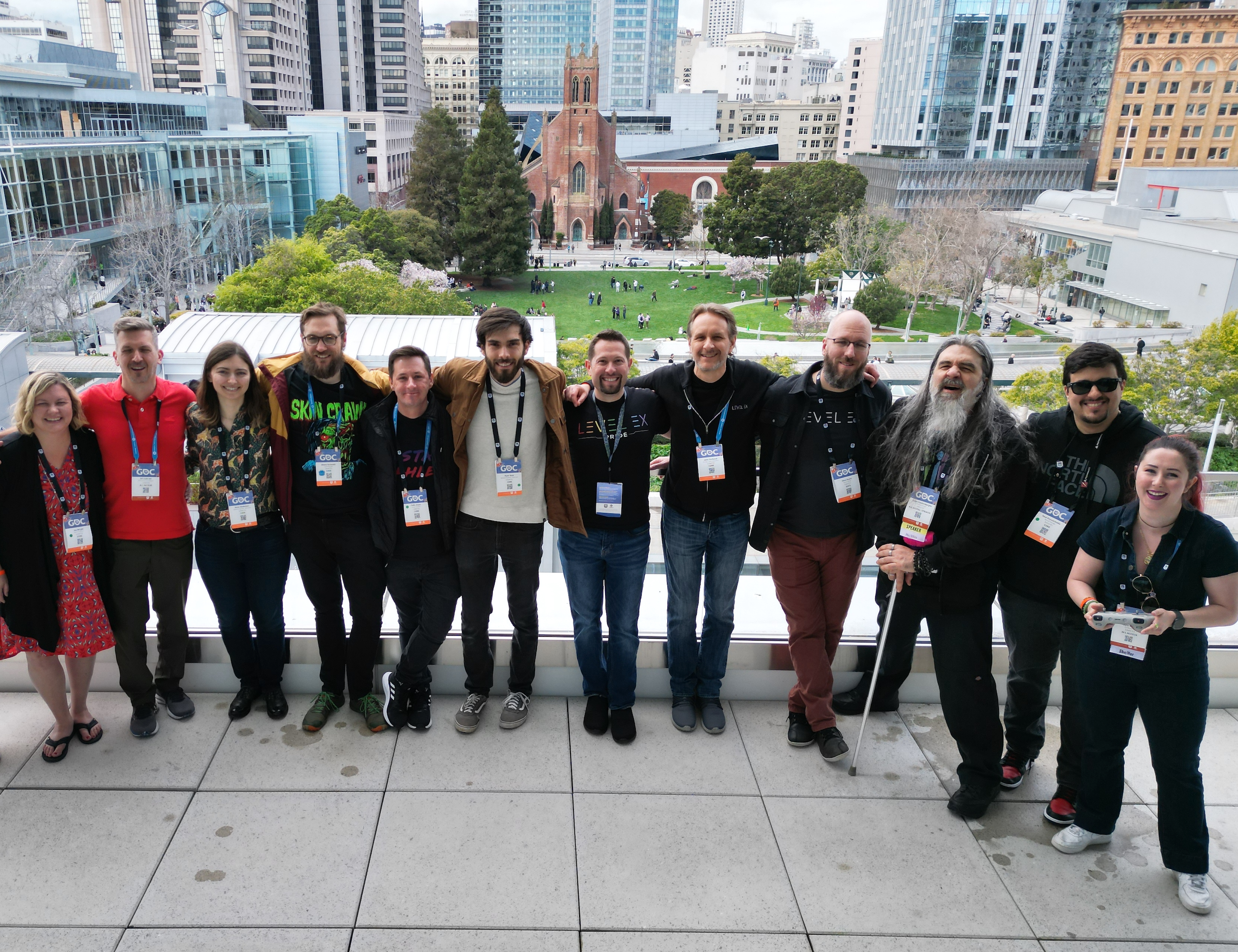 Group photo of Level Ex employees attending the 2023 Game Developers Conference in San Francisco.