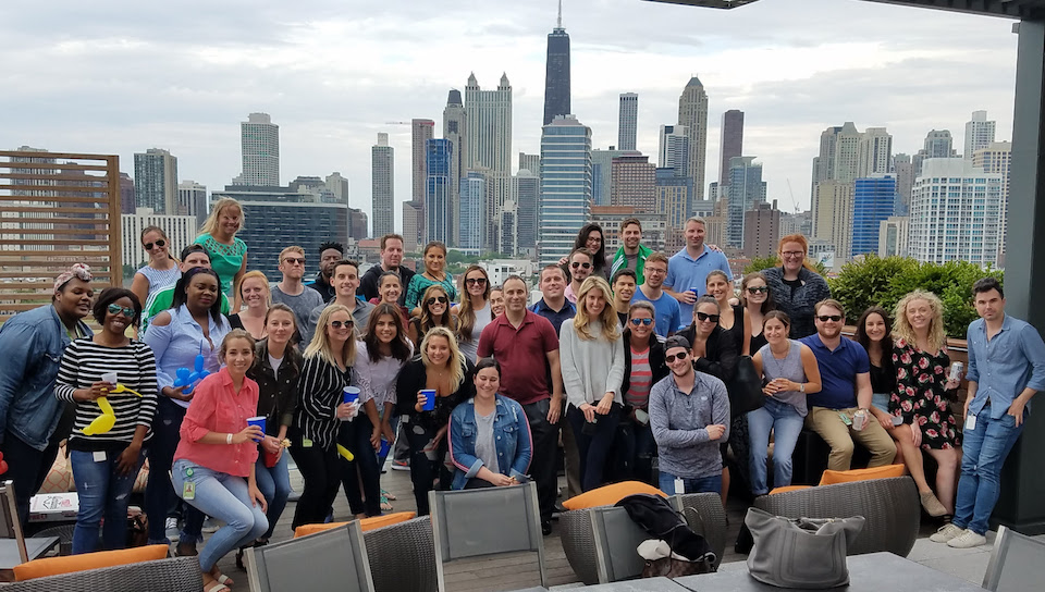 Groupon team on rooftop at outing