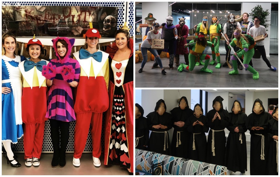 A collage of photos from IMC Trading's Halloween party