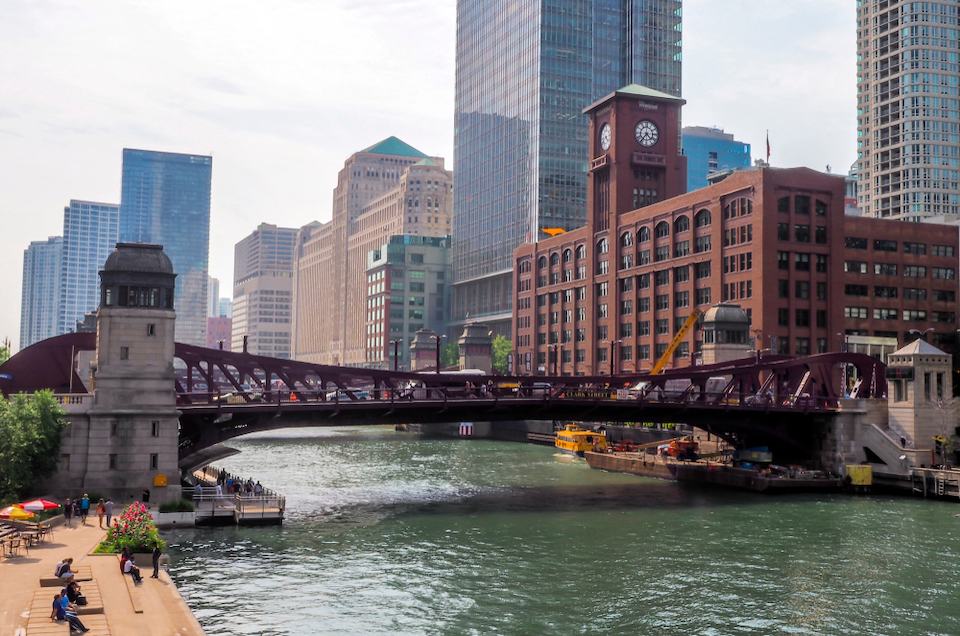 Chicago river and buildings of River North in background
