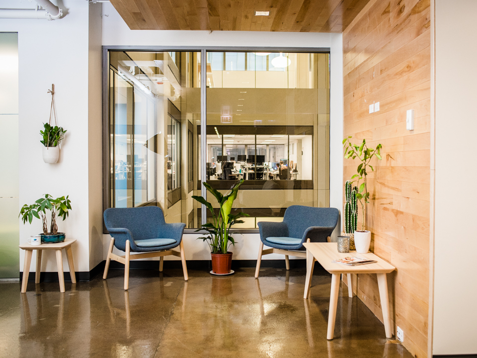 Clearcover office seating area with plants