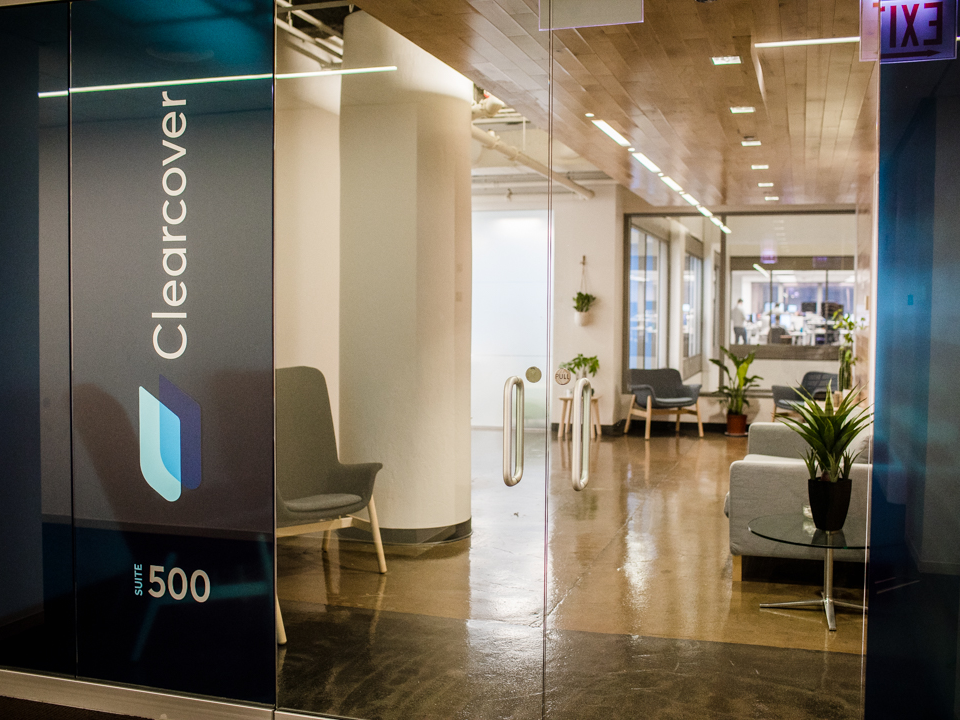 Clearcover entrance with logo