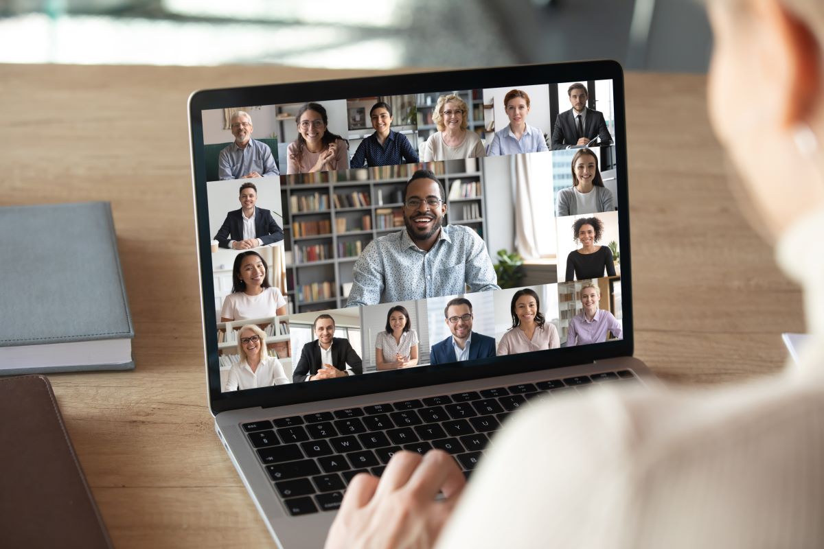 A stock photo of a team video call