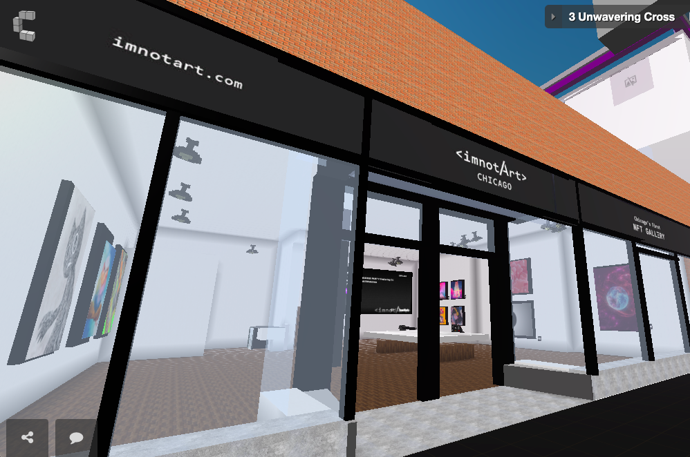 The outside of imnotArt's gallery in the metaverse
