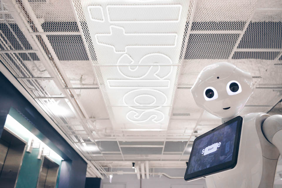 Robot in Solstice office staring hauntingly into your soul