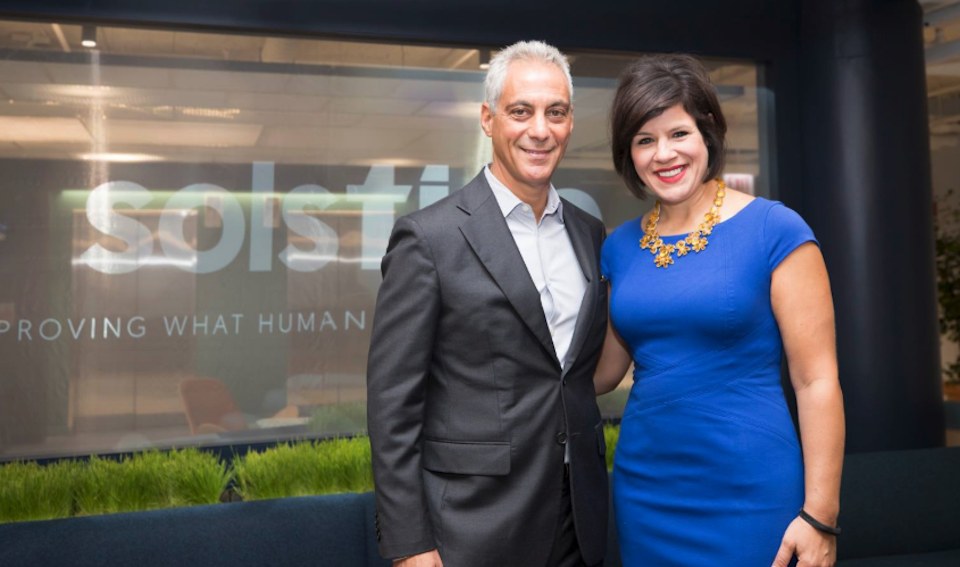 Mayor Rahm Emanuel and Solstice CEO Kelly Manthey