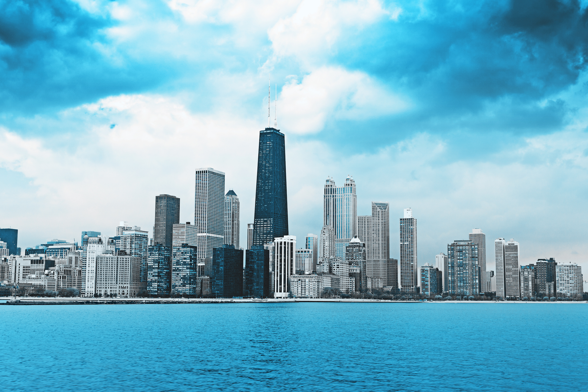 The Chicago skyline from the water.