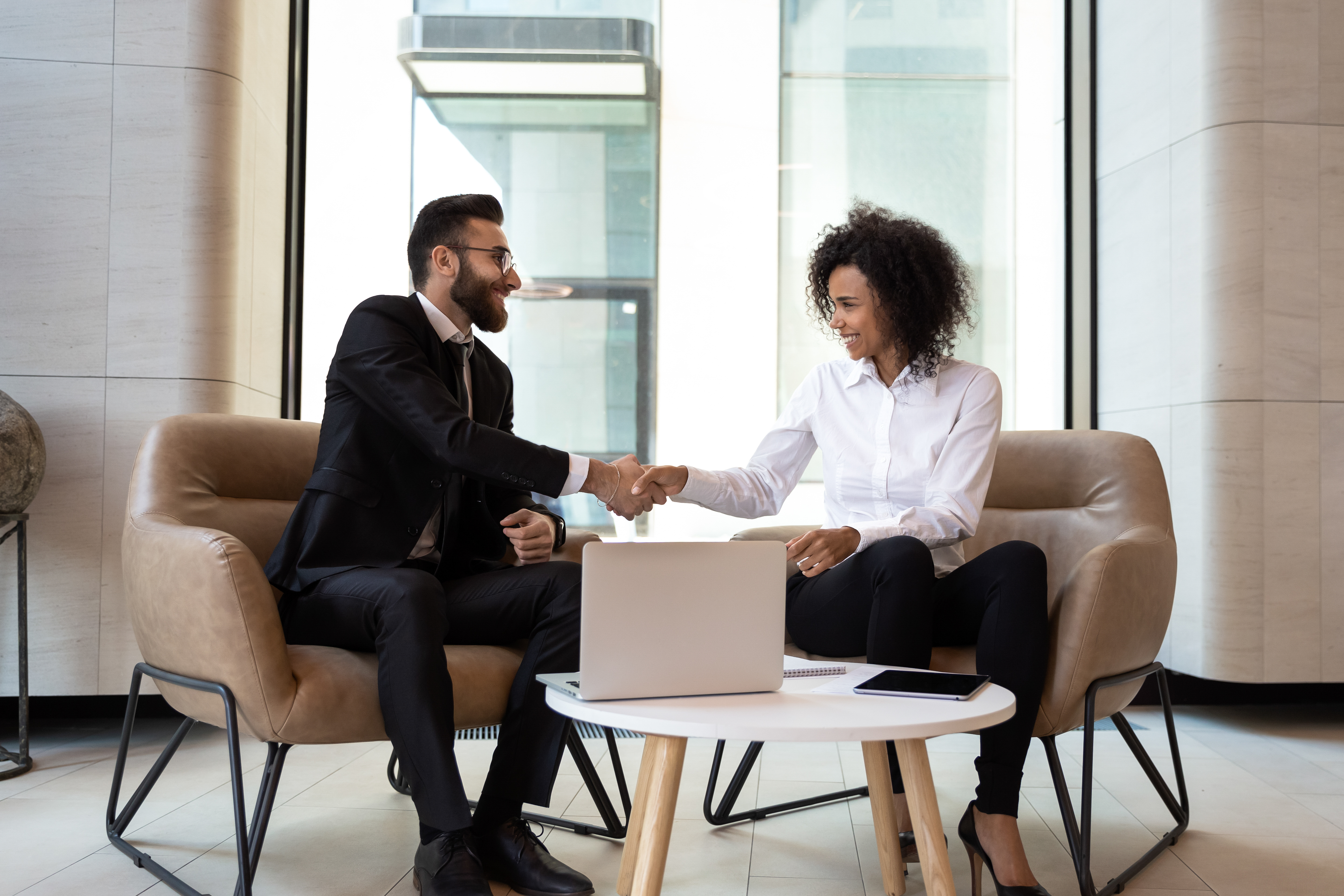 woman and man meeting