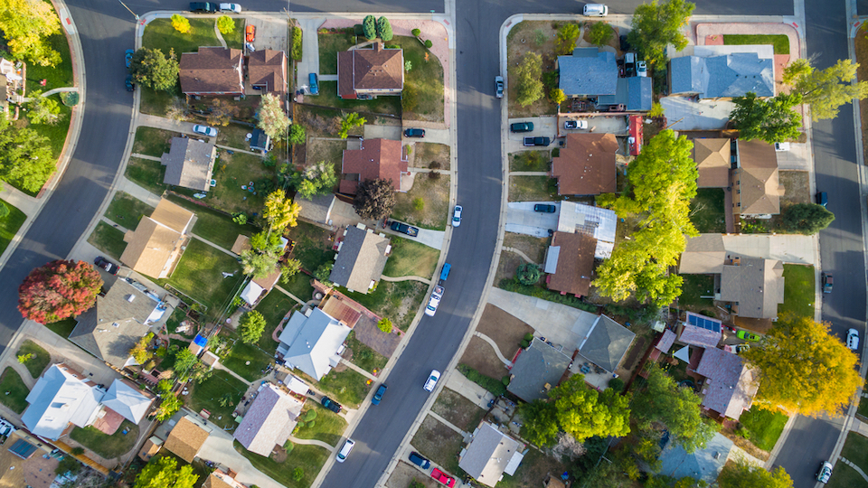 Aerial view of neighborhood