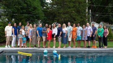 Inspirant group photo by a pool