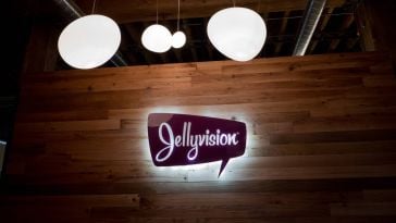 The Jellyvision office with the company's logo lit up