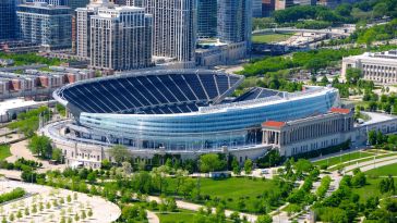 Aerial view of Chicago's Soldier Field in summer