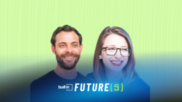 The Dibz co-founders Brock Jones and Autumn Schultz against a green background with the Future 5 banner in the front.