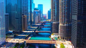 View of downtown Chicago and the Chicago River.