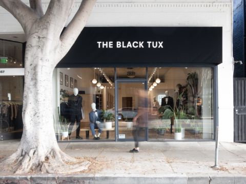 Exterior of The Black Tux storefront. 